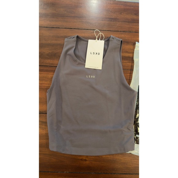 LSKD Womens Base Tank Dark Storm Grey Cropped Racerback Size Small NEW